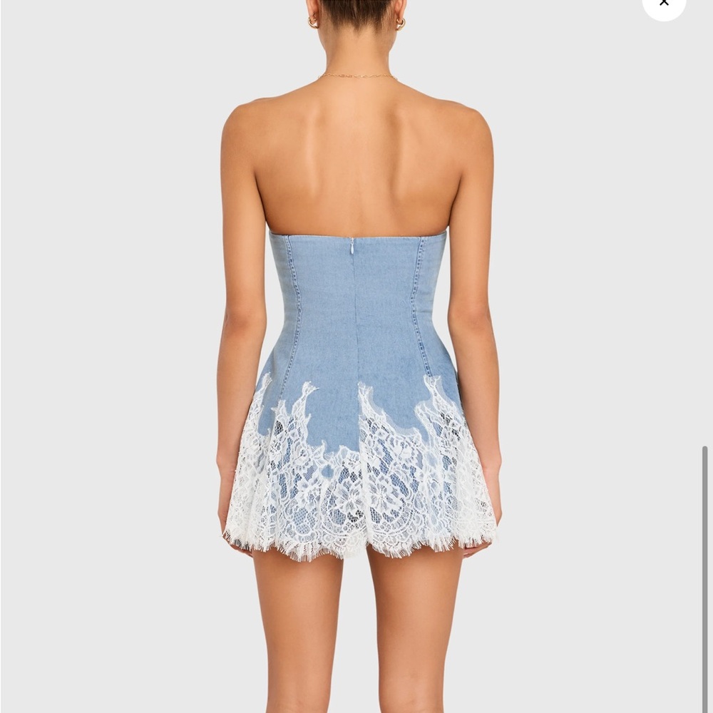 Amanda Uprichard Romilly Blue Denim White Lace Romper Skort BNWT - Picture 2 of 13
